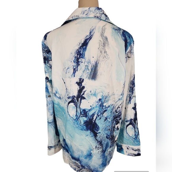 ChicMe Blue Pattern Button Down Long Sleeves Blouse - Picture 4 of 15